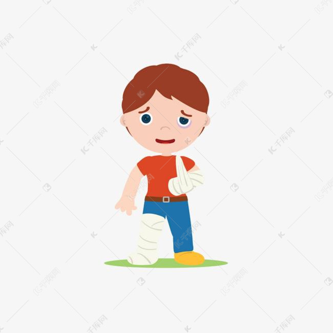 胳膊腿受伤的卡通男孩