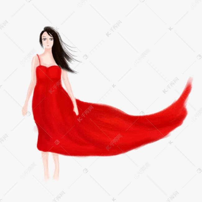 穿着红裙子卡通女孩