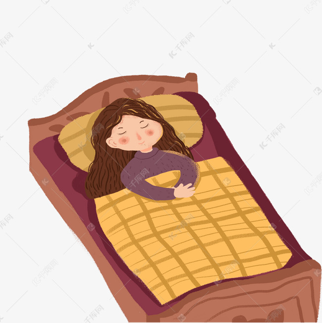 卡通女孩在床上睡觉免抠图