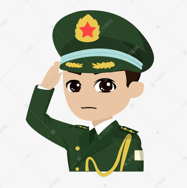 卡通敬礼的解放军战士免扣图