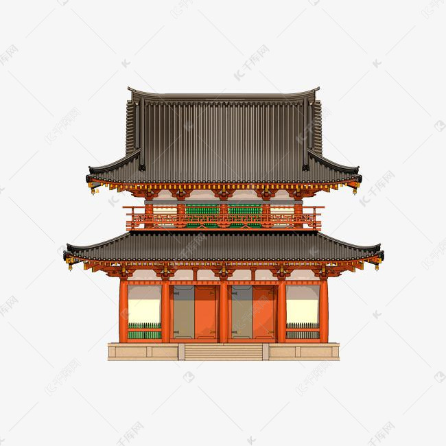手绘唐朝建筑寺庙楼房