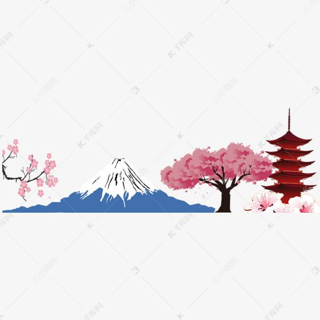 卡通手绘日本富士山旅行