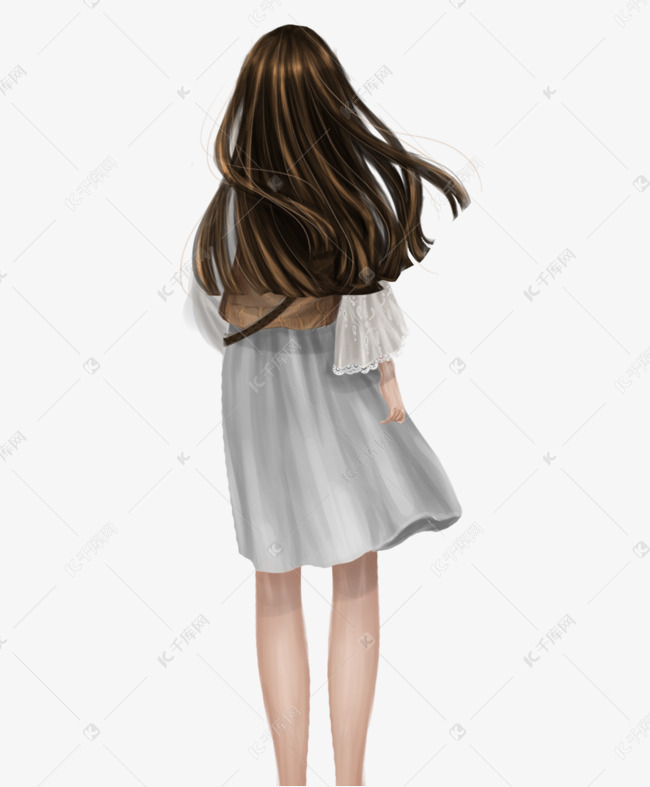 白裙子女孩背影手绘png