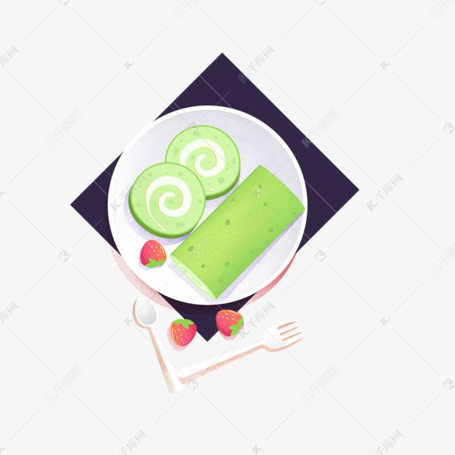 甜品手卷抹茶蛋糕卡通设计
