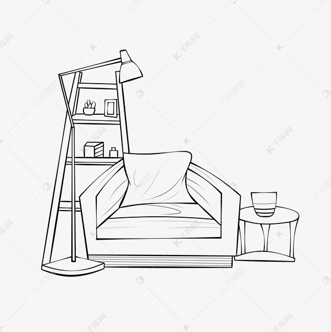 线描沙发家具插画