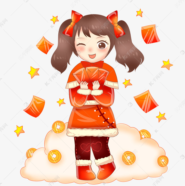 新年拿红包的小女孩