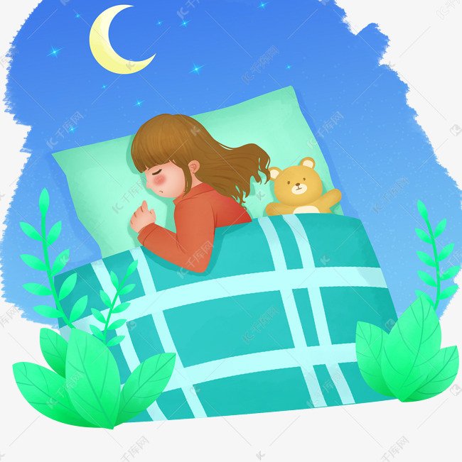 世界睡眠日卡通手绘插画扁平风睡觉的女孩装饰图案免