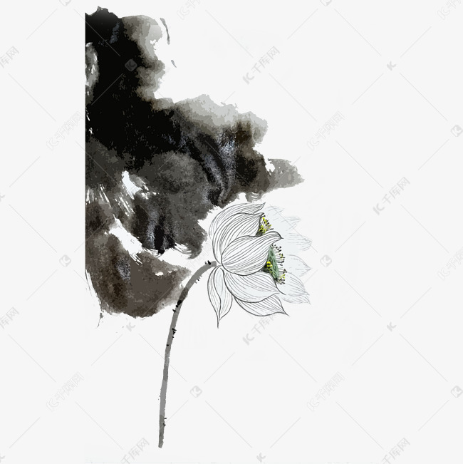 国画水墨莲花意境png简约