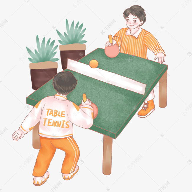 手绘卡通打乒乓球的少年