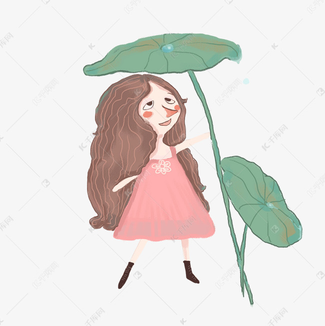 小暑大暑小女孩荷叶手绘图
