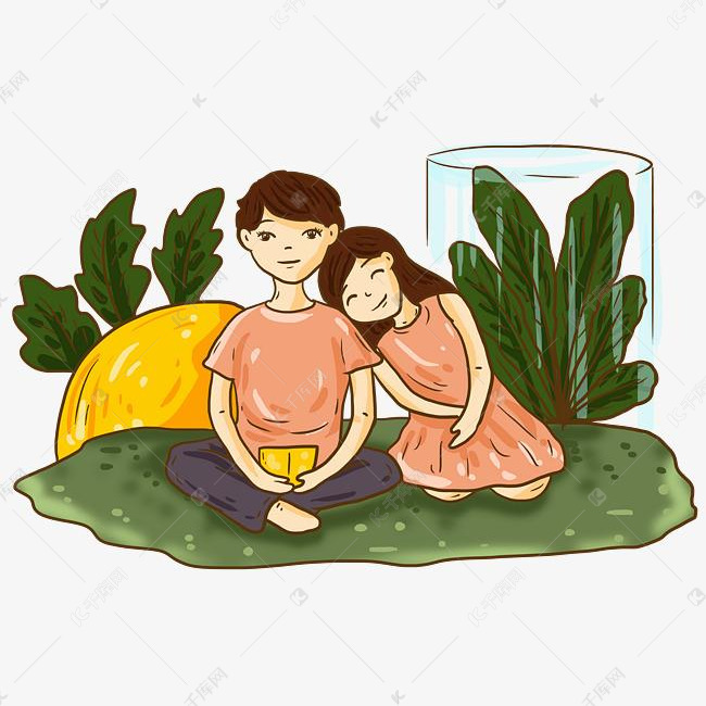 手绘情侣卡通可爱插画