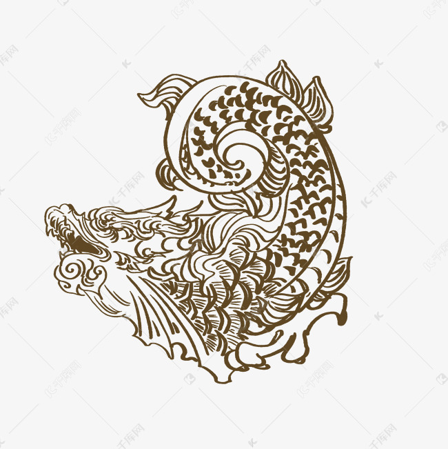 中国风螭吻白描插画