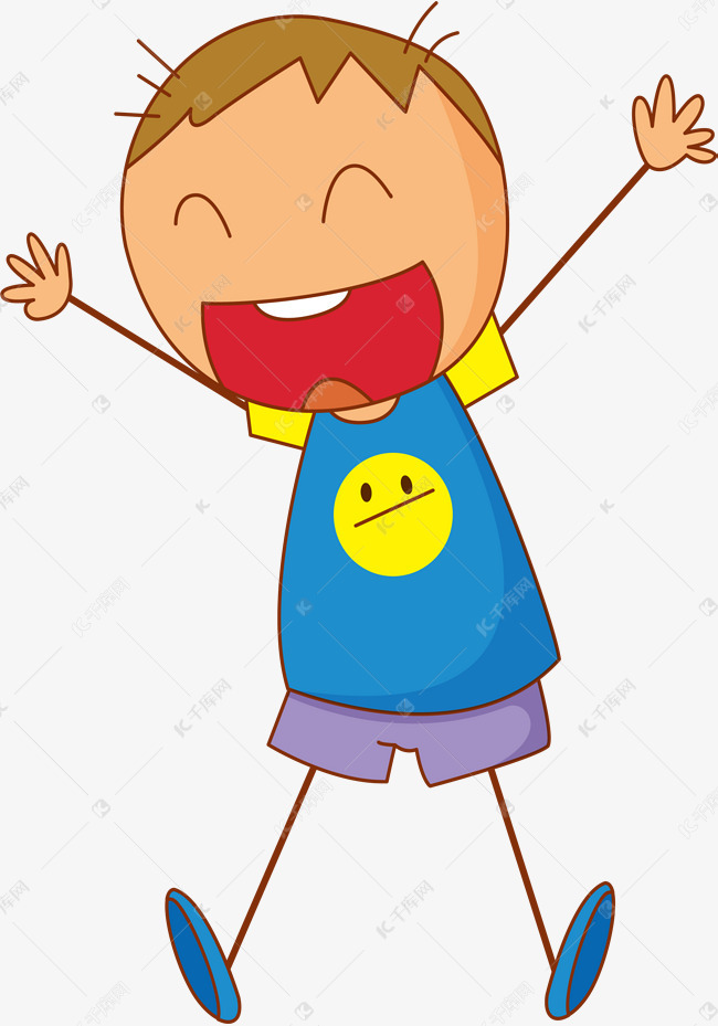 开心的孩子png的素材免抠笑口常开开心乐观蓝色的衣服黄色笑脸