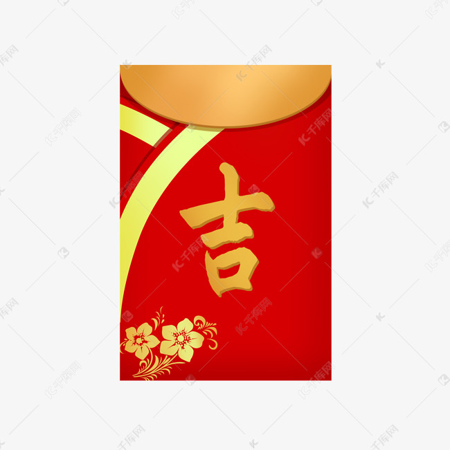 红色吉祥花纹红包psd透明底
