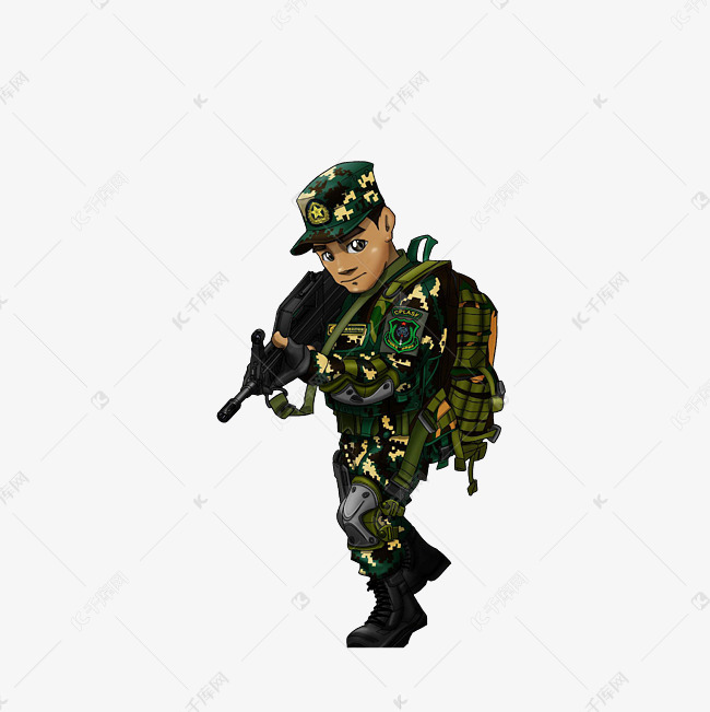 卡通手拿枪支时刻准备的特种兵素材