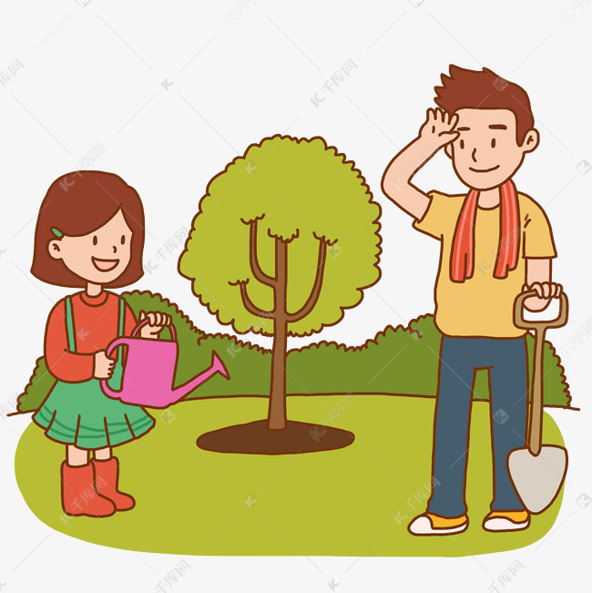 植树节种树的人手绘插画免抠元素下载