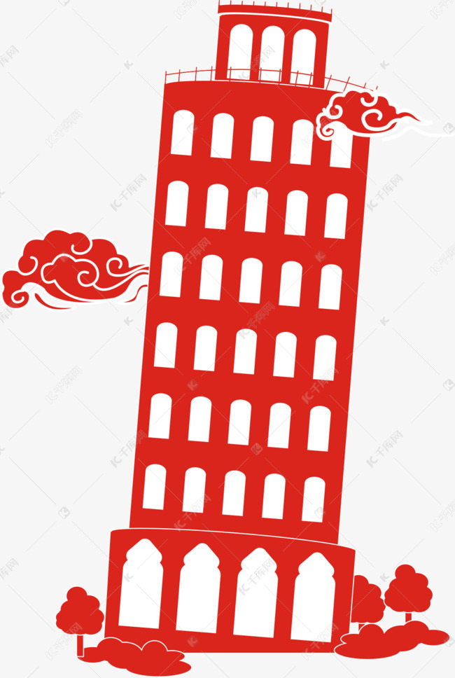 红色的地标建筑插画