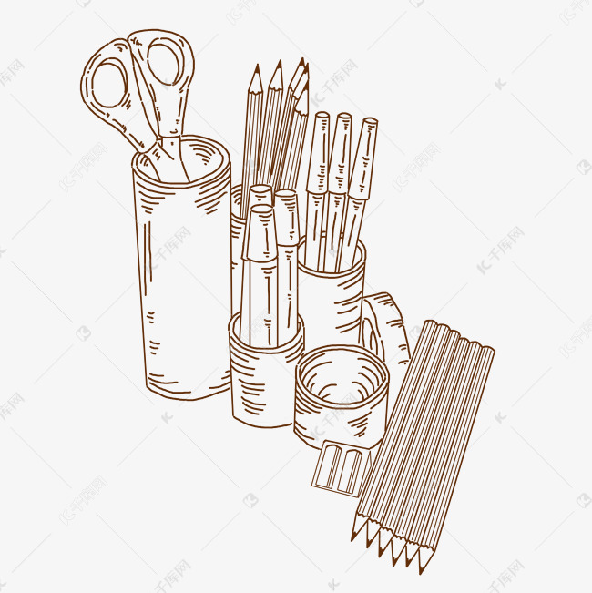 线描笔筒文具