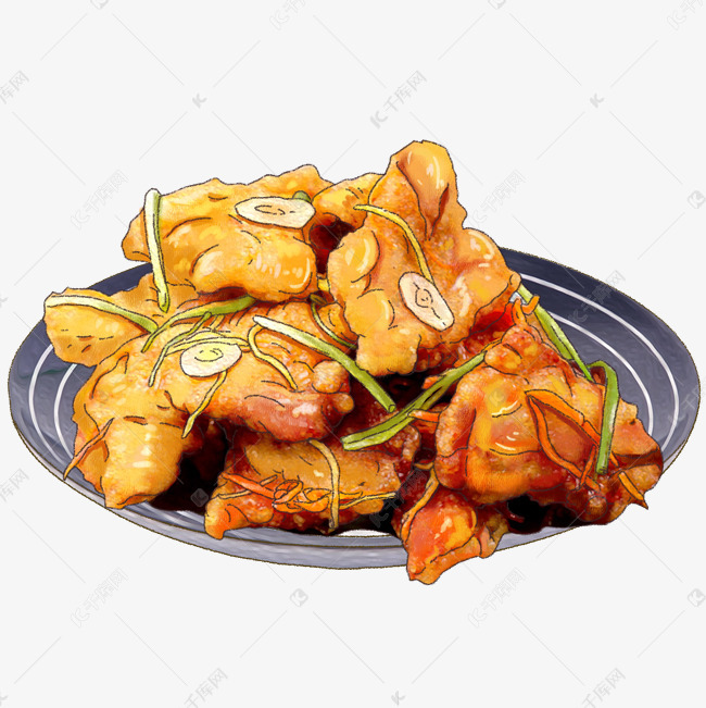 手绘卡通美食新年餐饮东北菜锅包肉精致画素材图片-千