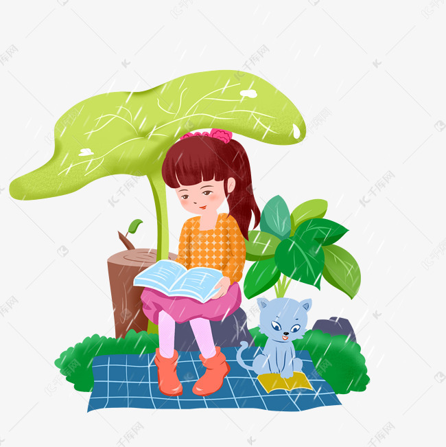 谷雨看书的小女孩