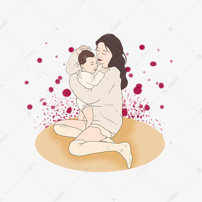 手绘卡通妈妈节可爱的宝宝
