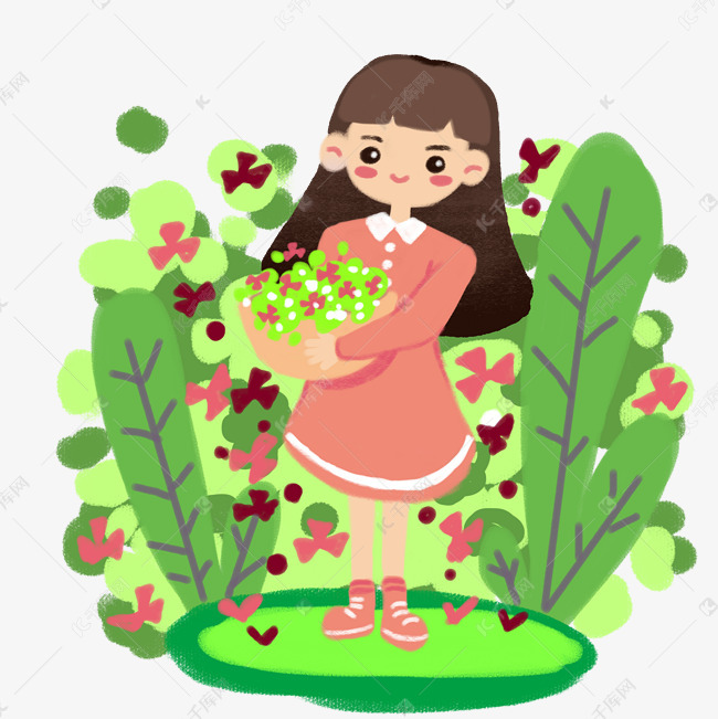 春天人物和小花