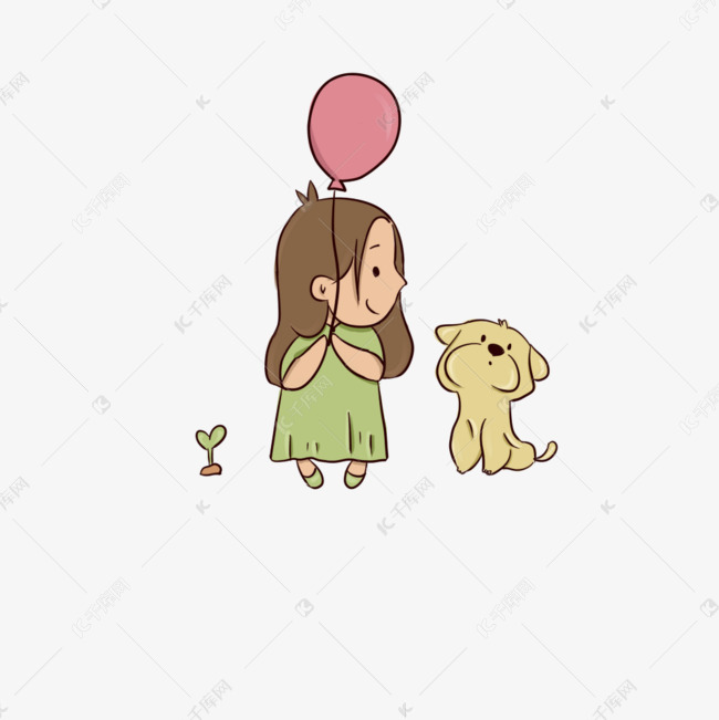 儿童节可爱气球女孩儿小狗