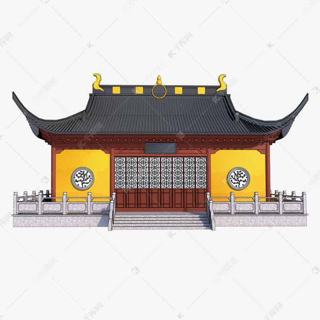 手绘佛教寺庙建筑