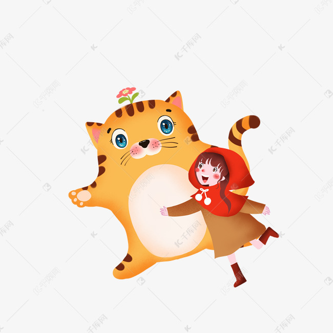 小女孩和老虎免抠图
