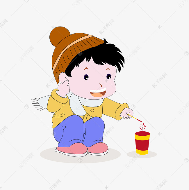 放鞭炮的小男孩插图
