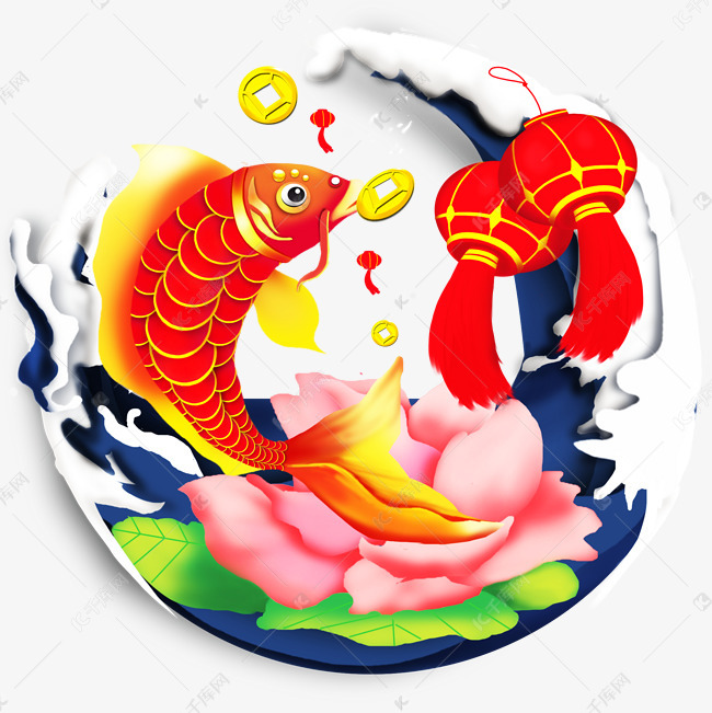 红色的锦鲤手绘插画