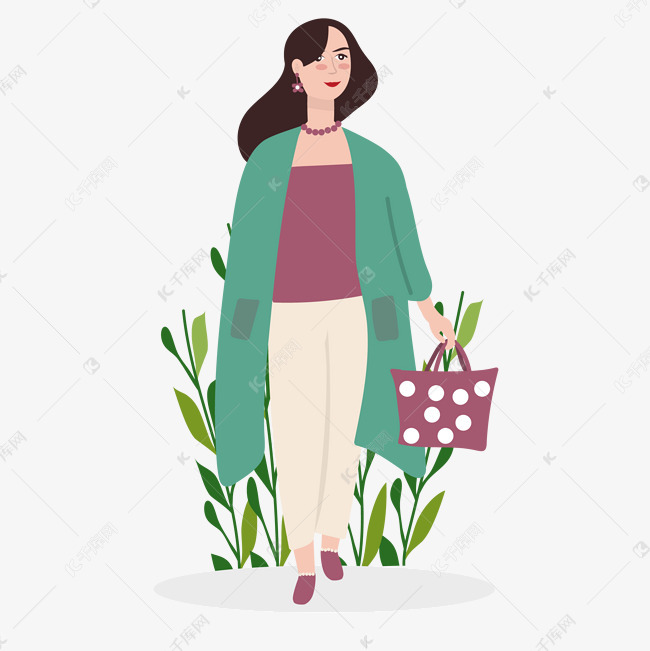 卡通风迎面走来的气质女人