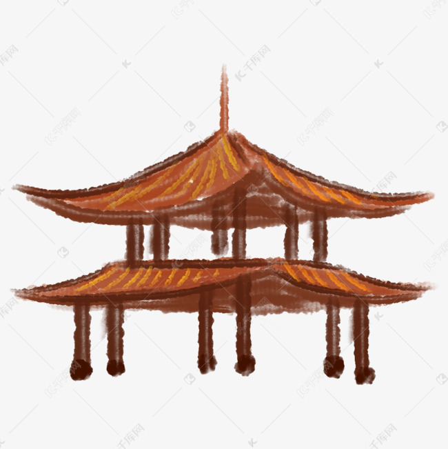 漂亮的亭子手绘插画