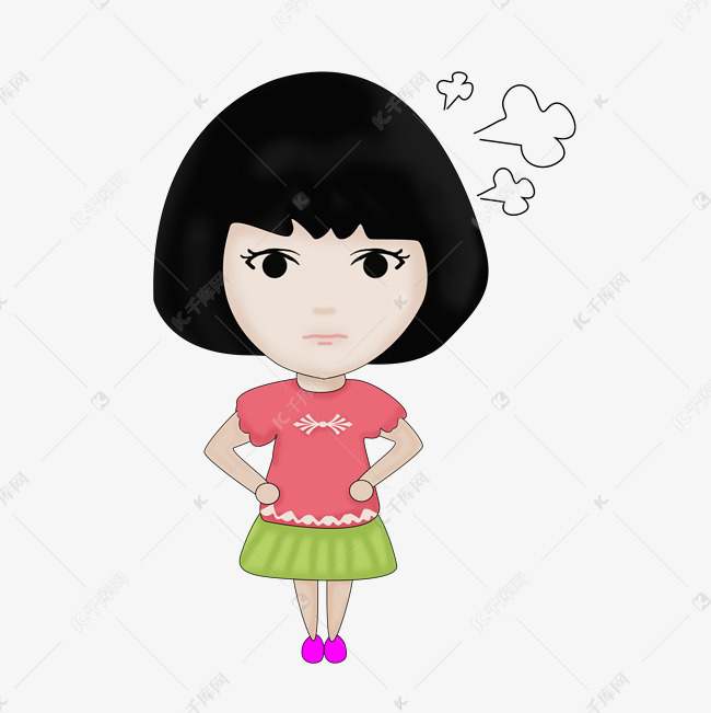 卡通可爱生气女孩手叉腰