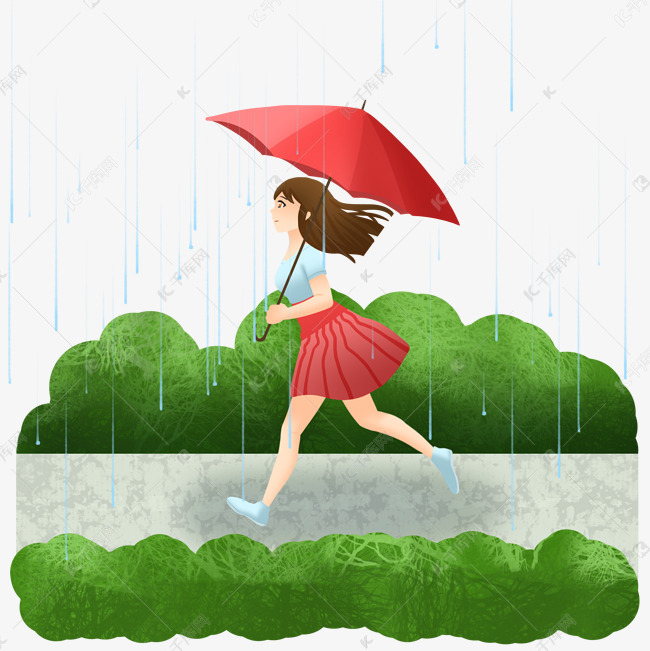 谷雨节气奔跑的女孩插画