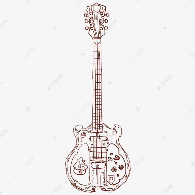 线描吉他卡通插画