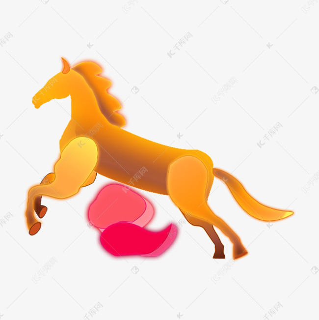 卡通动物插画奔跑的马奔马手绘黄马马一匹马动物素材图片免费下载-千