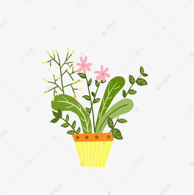 卡通可爱平面小清新花朵植物盆栽