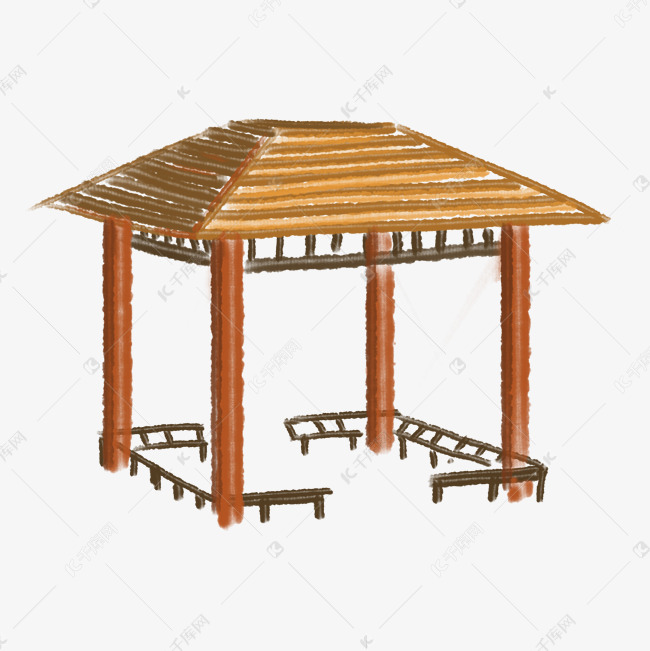 黄色的亭子手绘插画