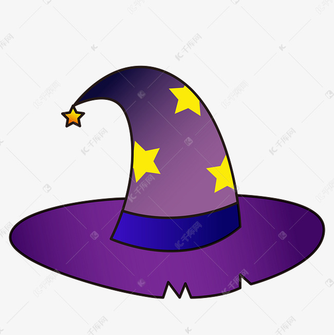 卡通紫色的女巫魔法帽