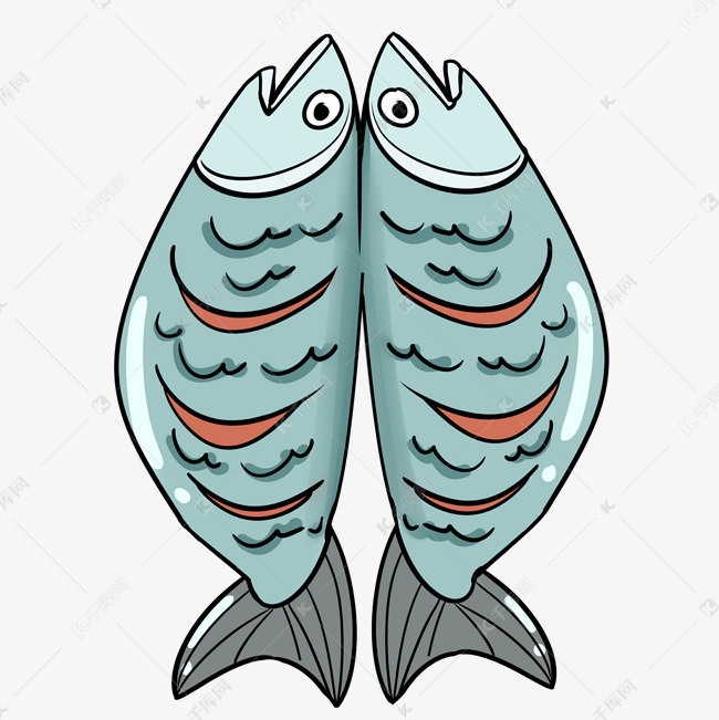 两条精致鱼肉插画