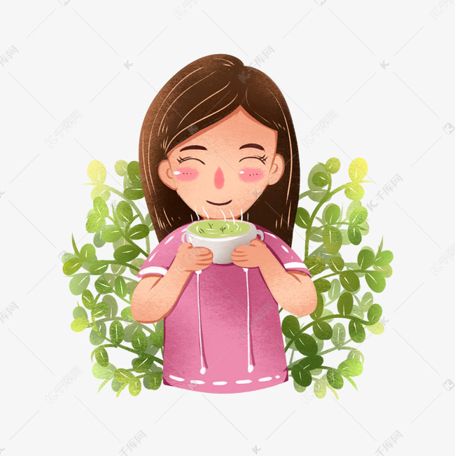 习俗喝茶卡通风格