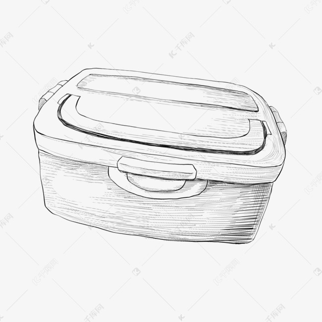 手绘线描餐具饭盒插画