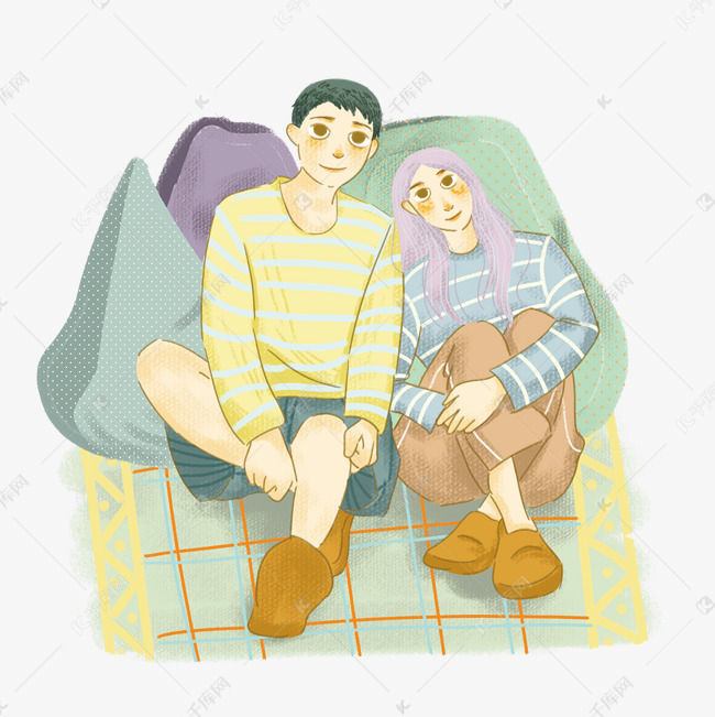 手绘幸福陪伴的情侣