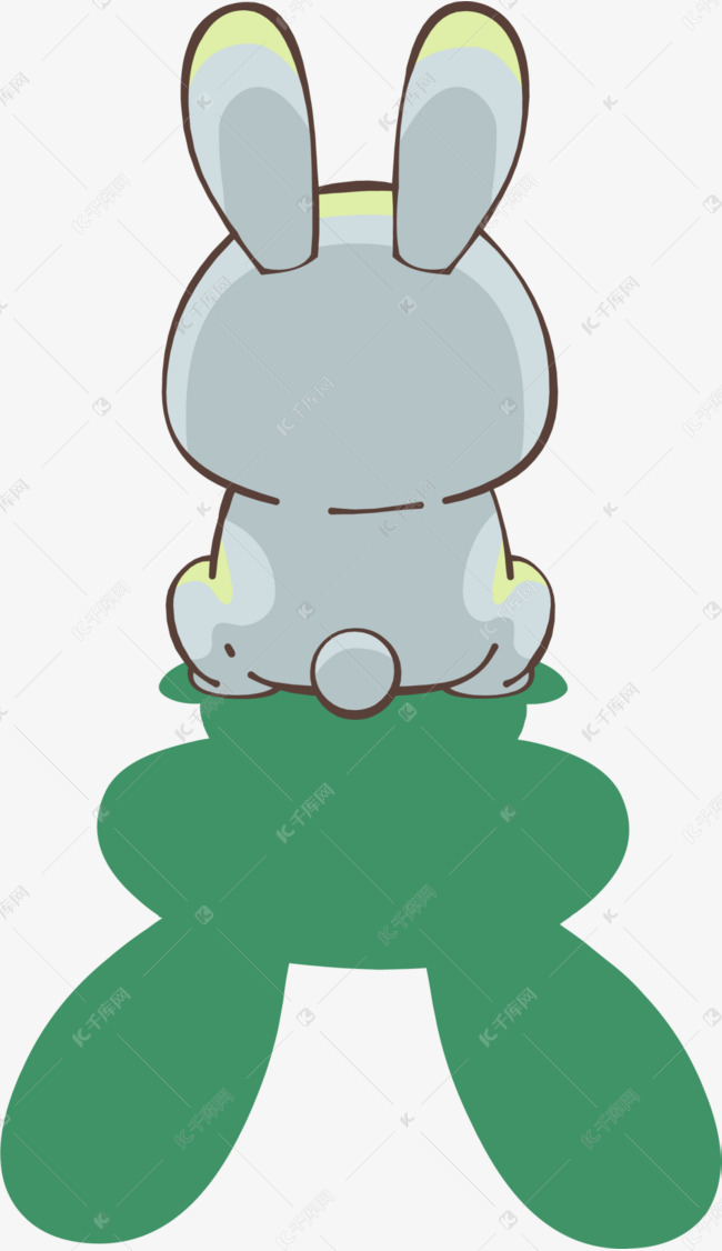 绿色卡通可爱兔子背影的素材免抠小白兔复活节happyeaster装饰图案