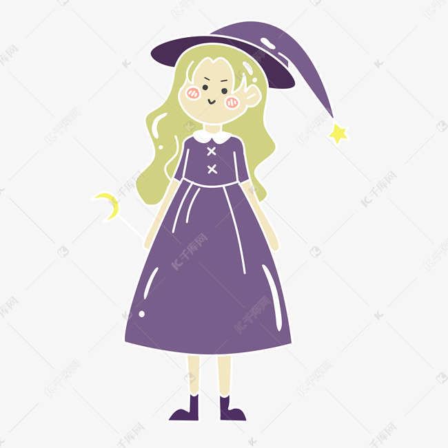 卡通穿着紫色裙子的小女孩免抠图