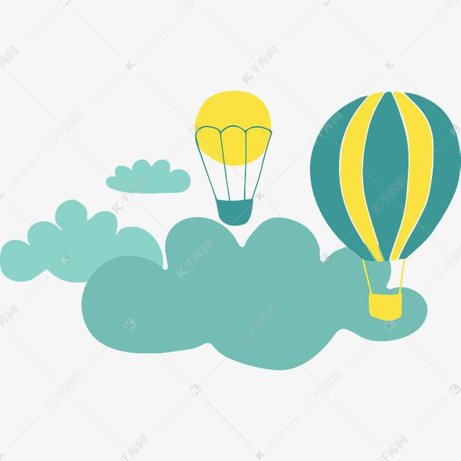 手绘卡通儿童画天空热气球矢量素材