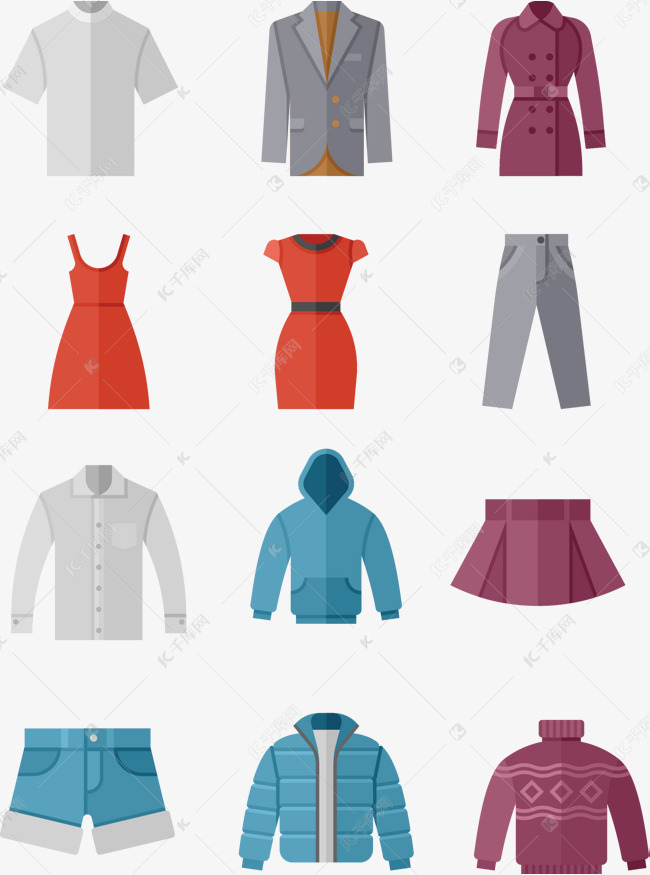 扁平化图标矢量素材的素材免抠男女服装扁平化图标矢量衣物图标标志