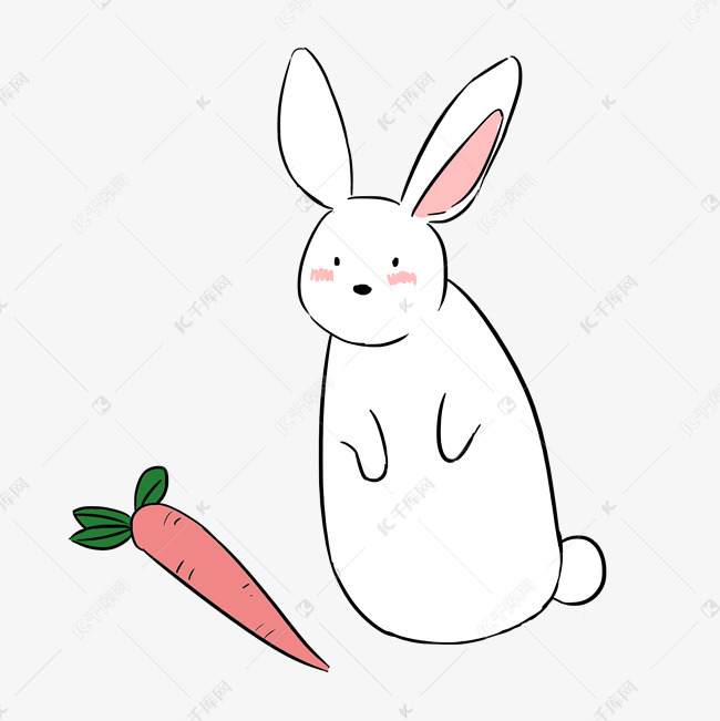 灰色手绘可爱吃胡萝卜的小兔子元