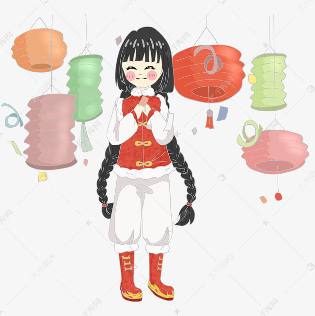 新年看灯会的小女孩